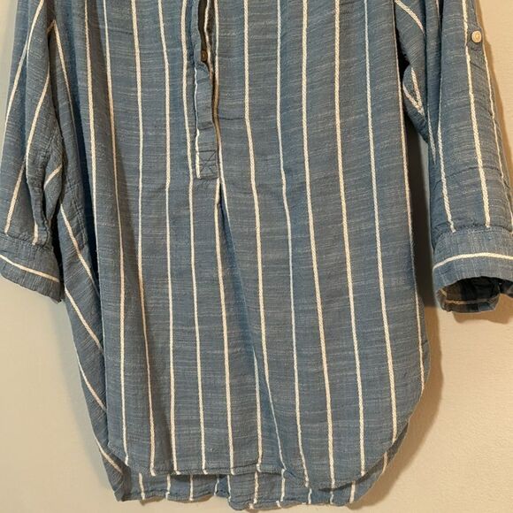 Nine West Cotton Blend Crochet Pinstripe Blouse L - Picture 3 of 7